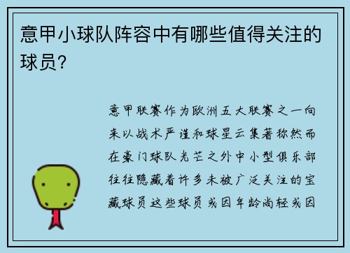 意甲小球队阵容中有哪些值得关注的球员？